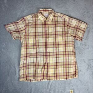 Towncraft Shirt Mens L Vintage Penn-Prest Plaid Short Sleeve Yellow Red Vtg 60s